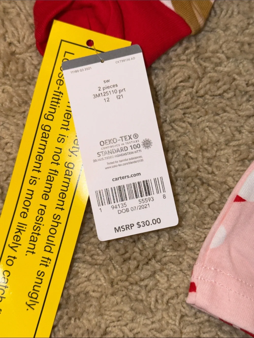 Carter's Pink Santa & Reindeer Pajama Set with Red Trim